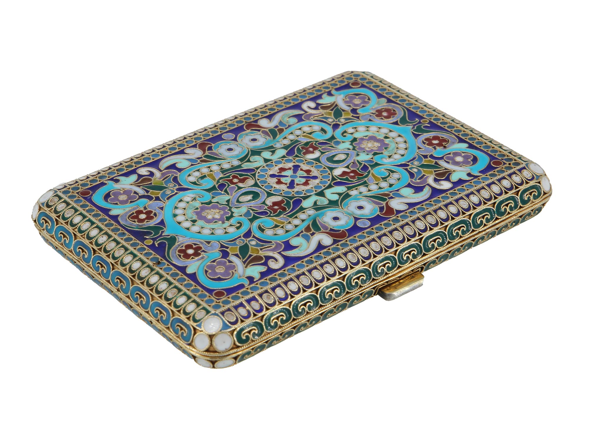 RUSSIAN SILVER CLOISONNE ENAMEL CIGARETTE CASE PIC-